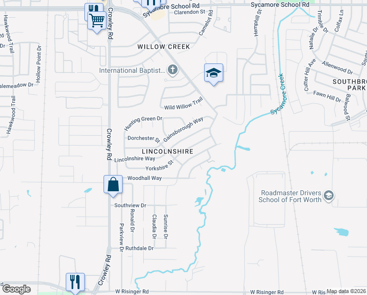 map of restaurants, bars, coffee shops, grocery stores, and more near 1525 Lincolnshire Way in Fort Worth