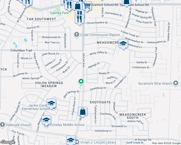 map of restaurants, bars, coffee shops, grocery stores, and more near 8067 Raleigh Court in Fort Worth