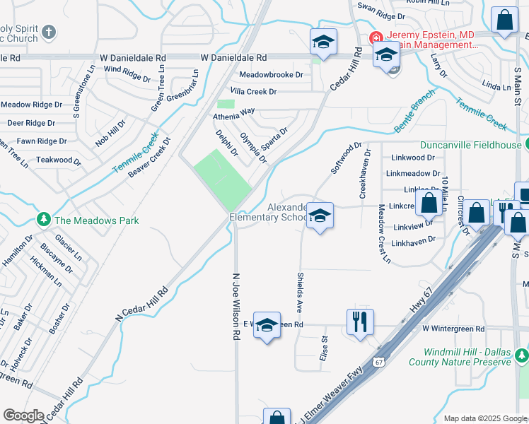 map of restaurants, bars, coffee shops, grocery stores, and more near 611 Linkcrest Drive in Duncanville