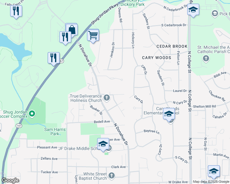 map of restaurants, bars, coffee shops, grocery stores, and more near 540 Pride Avenue in Auburn
