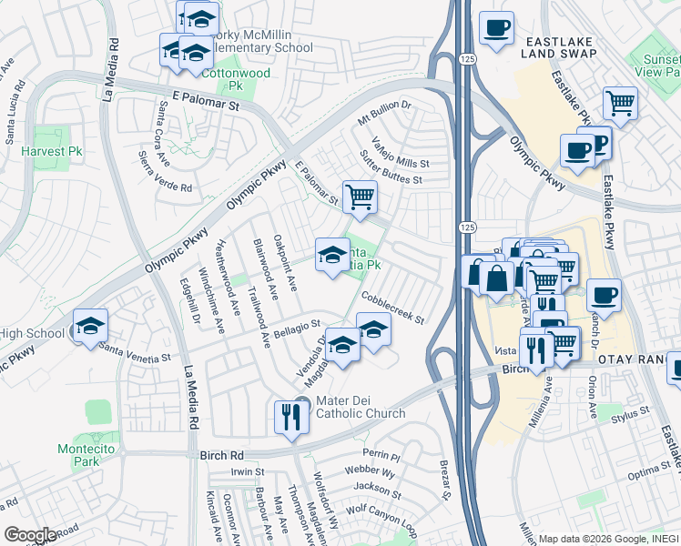 map of restaurants, bars, coffee shops, grocery stores, and more near 1550 Magdalena Avenue in Chula Vista