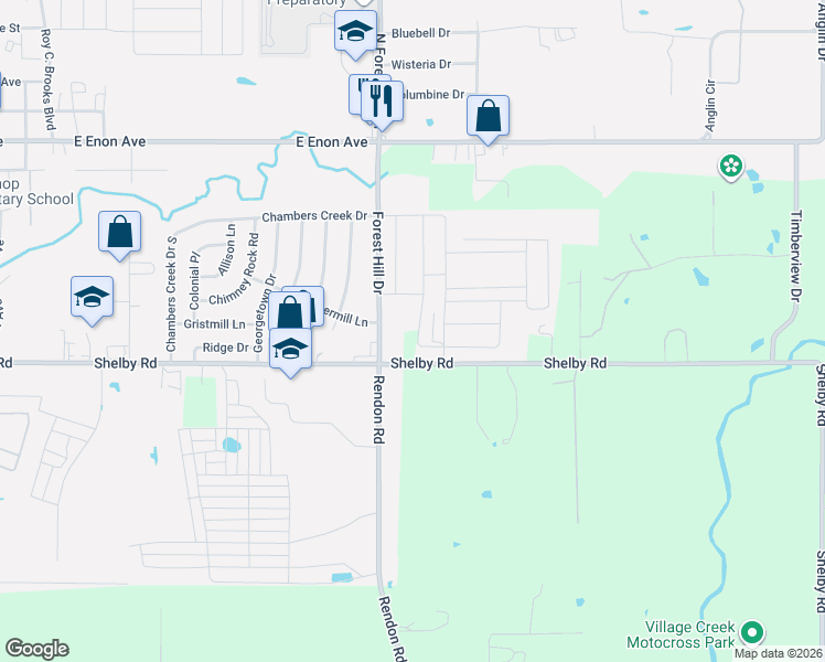 map of restaurants, bars, coffee shops, grocery stores, and more near 8941 Forest Hill Drive in Fort Worth