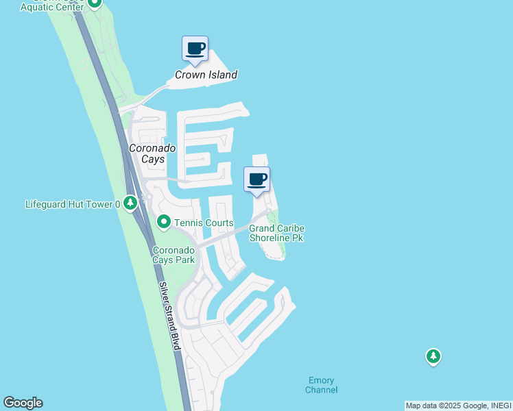 map of restaurants, bars, coffee shops, grocery stores, and more near 505 Grand Caribe Causeway in Coronado