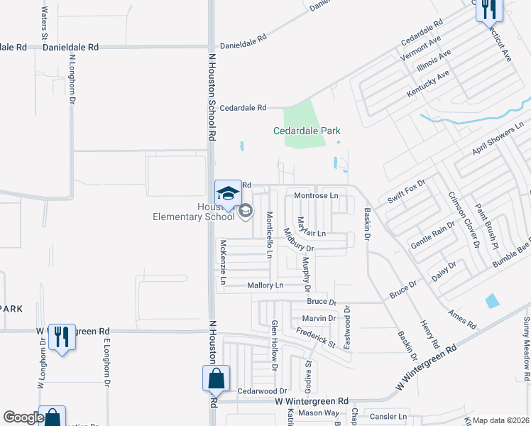 map of restaurants, bars, coffee shops, grocery stores, and more near 2941 Monticello Lane in Lancaster