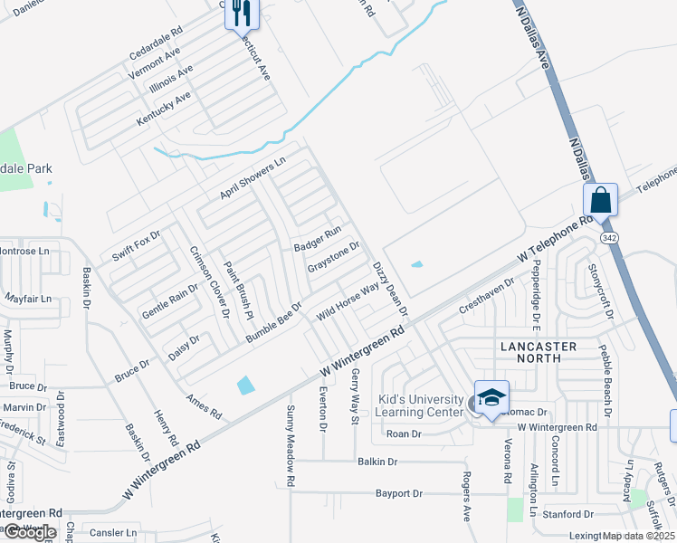 map of restaurants, bars, coffee shops, grocery stores, and more near 1029 Bumble Bee Drive in Lancaster