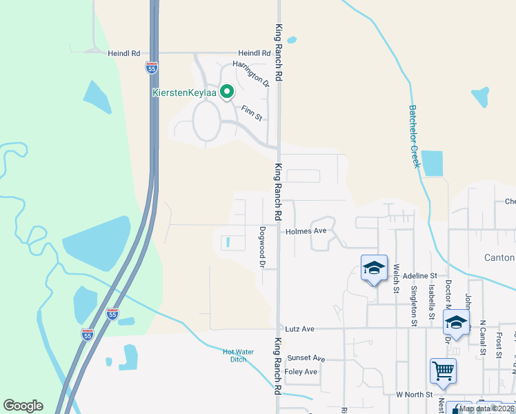 map of restaurants, bars, coffee shops, grocery stores, and more near 565 King Ranch Road in Canton