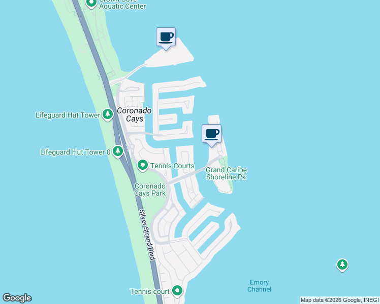 map of restaurants, bars, coffee shops, grocery stores, and more near 38 Antigua Court in Coronado