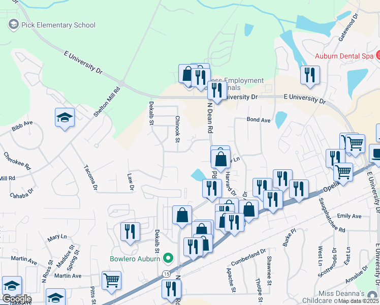 map of restaurants, bars, coffee shops, grocery stores, and more near 1006 Chinook Street in Auburn