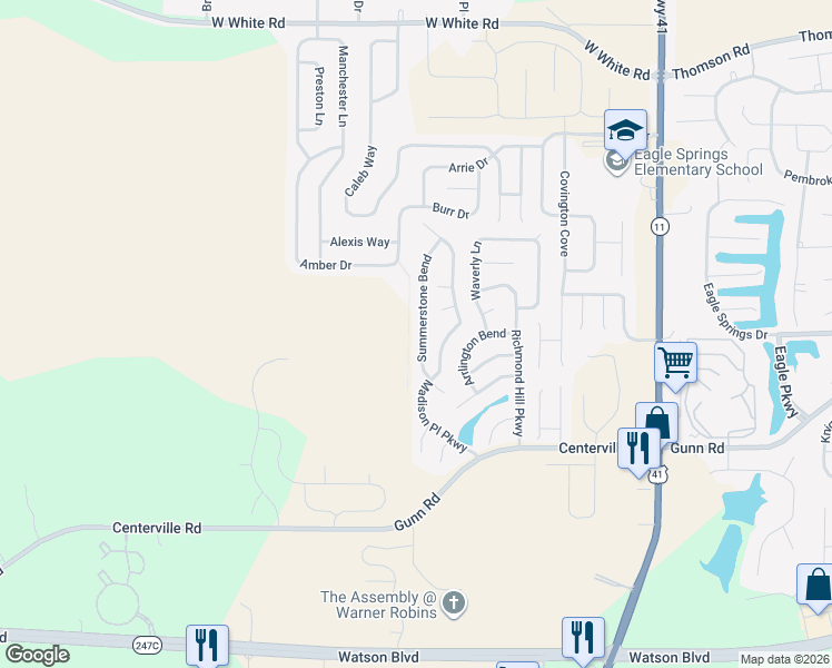 map of restaurants, bars, coffee shops, grocery stores, and more near 213 Summerstone Bend in Byron