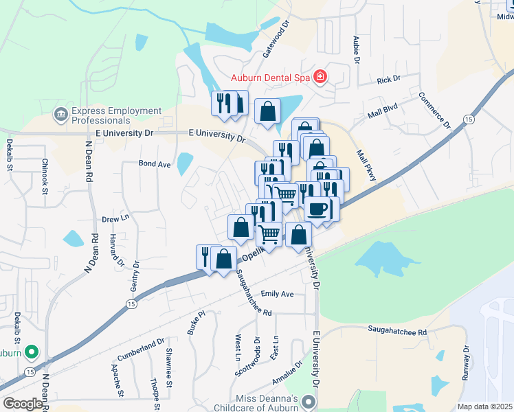 map of restaurants, bars, coffee shops, grocery stores, and more near 1078 Runningvine Lane in Auburn