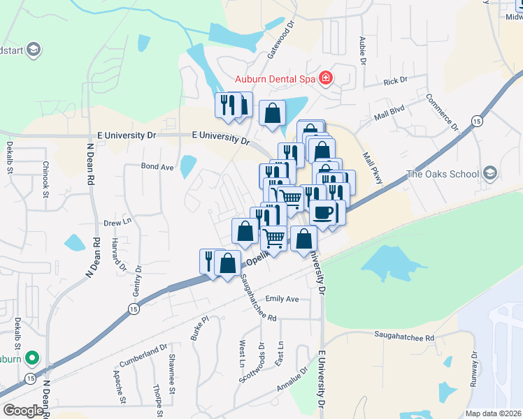 map of restaurants, bars, coffee shops, grocery stores, and more near 1089 Runningvine Lane in Auburn