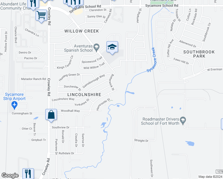 map of restaurants, bars, coffee shops, grocery stores, and more near 1350 Eastview Street in Fort Worth