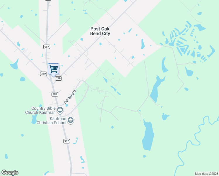 map of restaurants, bars, coffee shops, grocery stores, and more near 1573 Oak Bend Drive in Kaufman