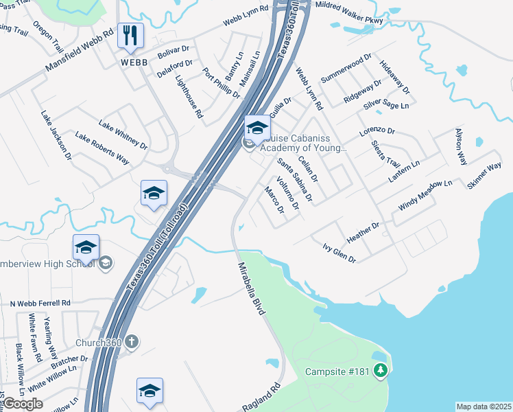 map of restaurants, bars, coffee shops, grocery stores, and more near 2947 Barberini Drive in Grand Prairie
