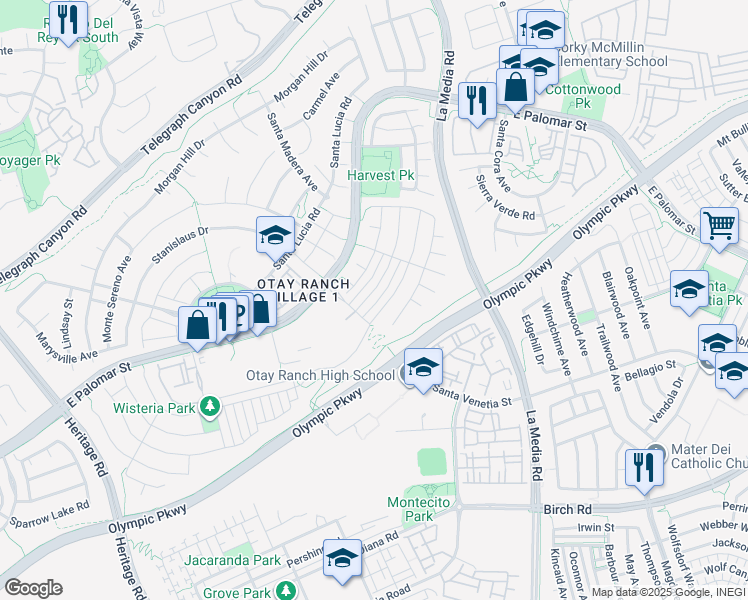 map of restaurants, bars, coffee shops, grocery stores, and more near 1524 Gold Run Road in Chula Vista