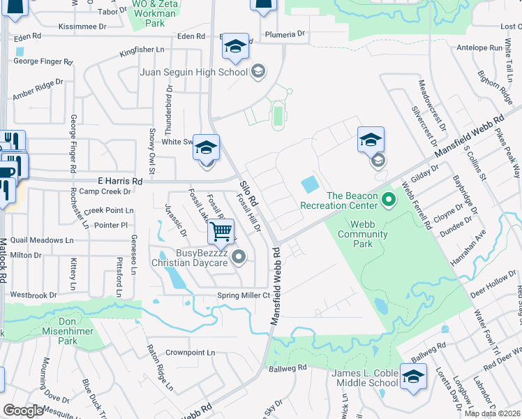 map of restaurants, bars, coffee shops, grocery stores, and more near 7221 Fossil Hill Drive in Arlington