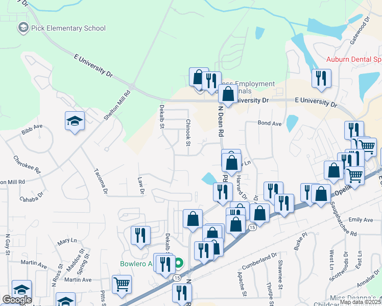 map of restaurants, bars, coffee shops, grocery stores, and more near 1006 Chinook Street in Auburn