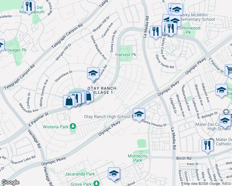map of restaurants, bars, coffee shops, grocery stores, and more near 1500 Westmorland Street in Chula Vista