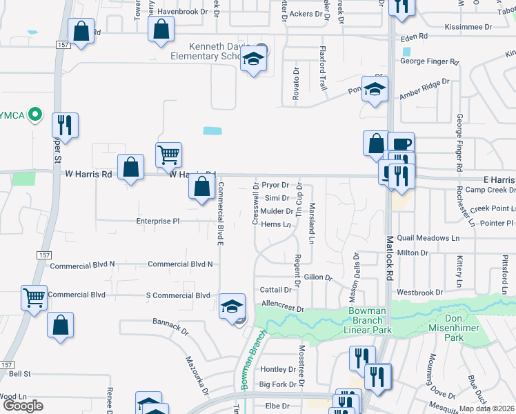 map of restaurants, bars, coffee shops, grocery stores, and more near 917 Mulder Drive in Arlington