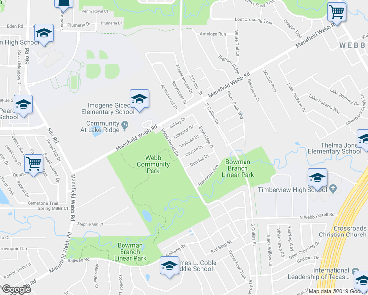 map of restaurants, bars, coffee shops, grocery stores, and more near 1306 Anglican Drive in Arlington