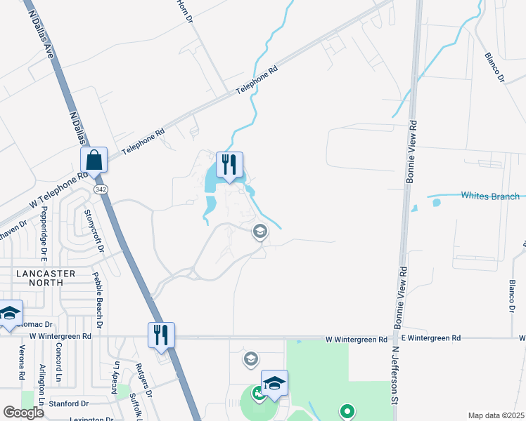map of restaurants, bars, coffee shops, grocery stores, and more near 3030 North Dallas Avenue in Lancaster