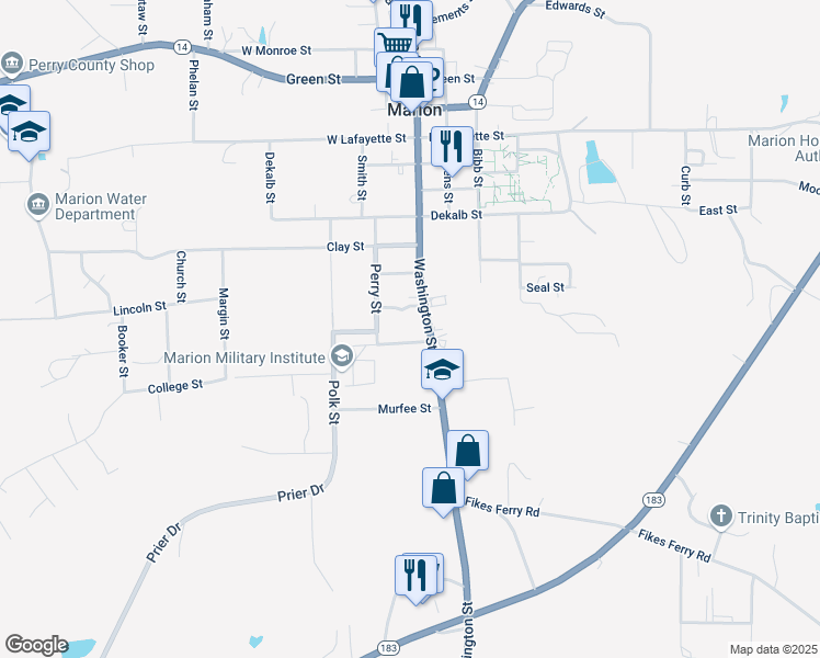 map of restaurants, bars, coffee shops, grocery stores, and more near 100-116 Wilkerson Drive in Marion