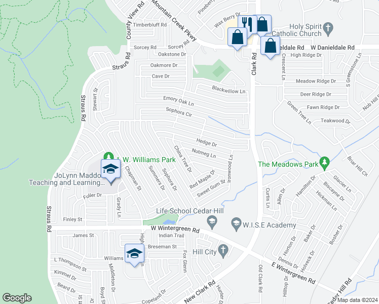 map of restaurants, bars, coffee shops, grocery stores, and more near 7214 Nutmeg Lane in Dallas