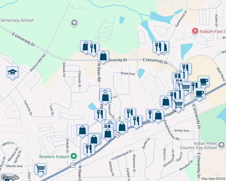map of restaurants, bars, coffee shops, grocery stores, and more near 922 Harvard Place in Auburn