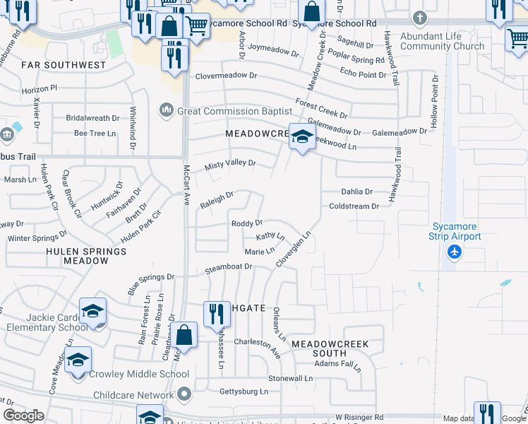 map of restaurants, bars, coffee shops, grocery stores, and more near 8063 Athens Way in Fort Worth
