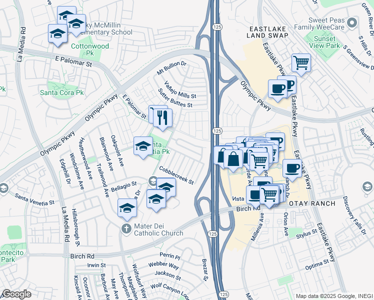 map of restaurants, bars, coffee shops, grocery stores, and more near 1998 Caminito Alcala in Chula Vista
