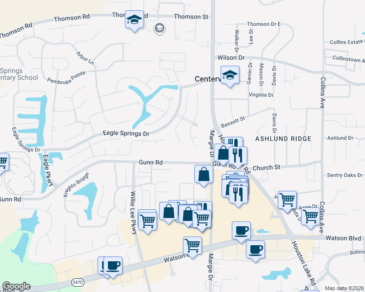 map of restaurants, bars, coffee shops, grocery stores, and more near 221 Carrington Lane in Centerville