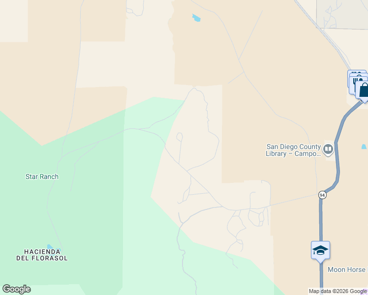 map of restaurants, bars, coffee shops, grocery stores, and more near 31322 Hwy 94 in Campo