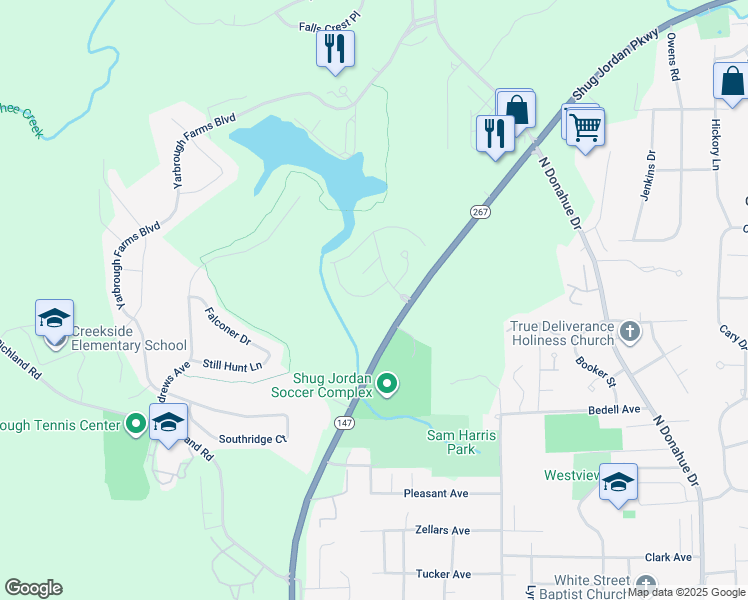 map of restaurants, bars, coffee shops, grocery stores, and more near 112103 Northwood Drive in Auburn
