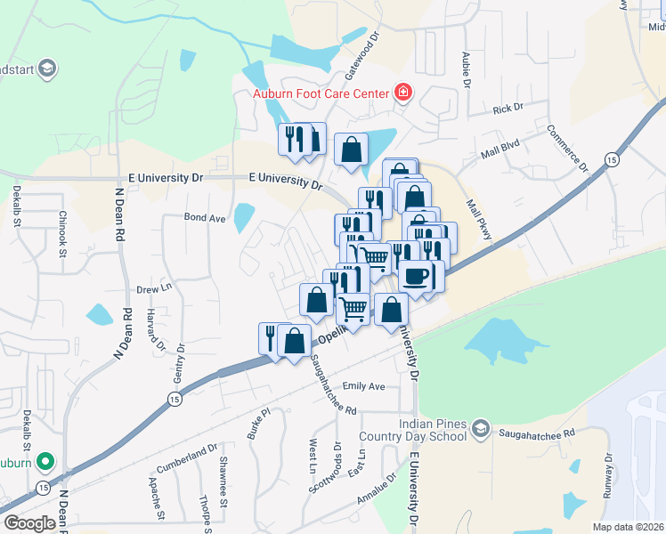 map of restaurants, bars, coffee shops, grocery stores, and more near 1089 Runningvine Lane in Auburn