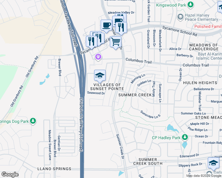 map of restaurants, bars, coffee shops, grocery stores, and more near 8100 Branch Hollow Trail in Fort Worth