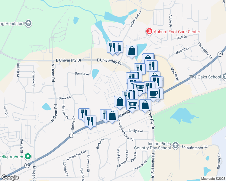 map of restaurants, bars, coffee shops, grocery stores, and more near 983 Starr Court in Auburn