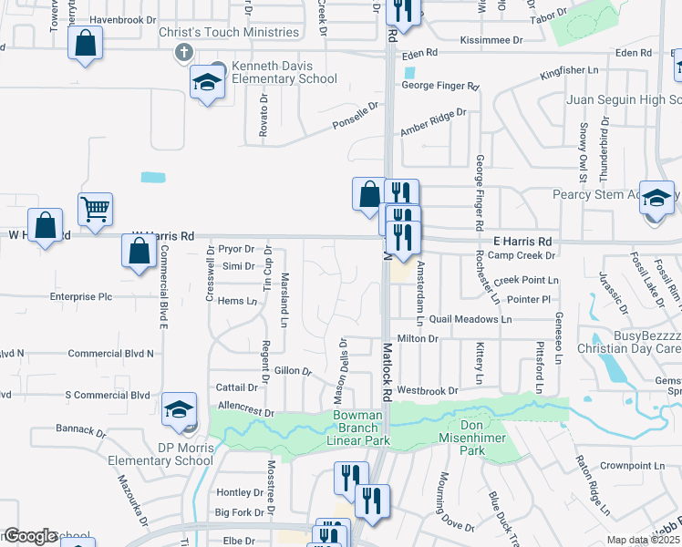 map of restaurants, bars, coffee shops, grocery stores, and more near 801 Dawn Light Drive in Arlington