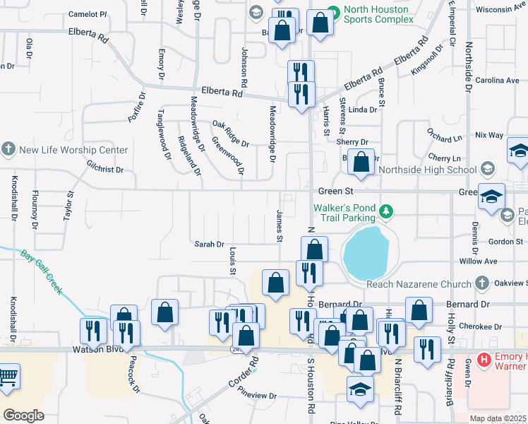 map of restaurants, bars, coffee shops, grocery stores, and more near 103 Sidney Street in Warner Robins