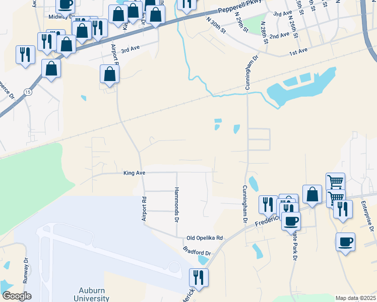map of restaurants, bars, coffee shops, grocery stores, and more near 3101-3399 Hi Pack Drive in Opelika