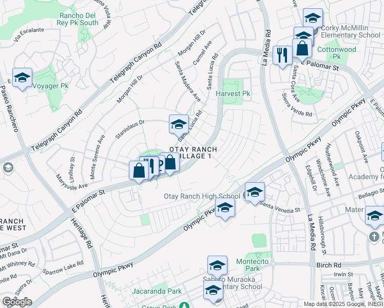 map of restaurants, bars, coffee shops, grocery stores, and more near 1441 Santa Lucia Road in Chula Vista