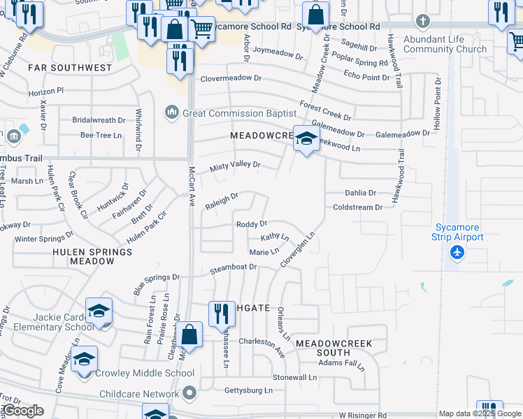 map of restaurants, bars, coffee shops, grocery stores, and more near 8054 Athens Way in Fort Worth