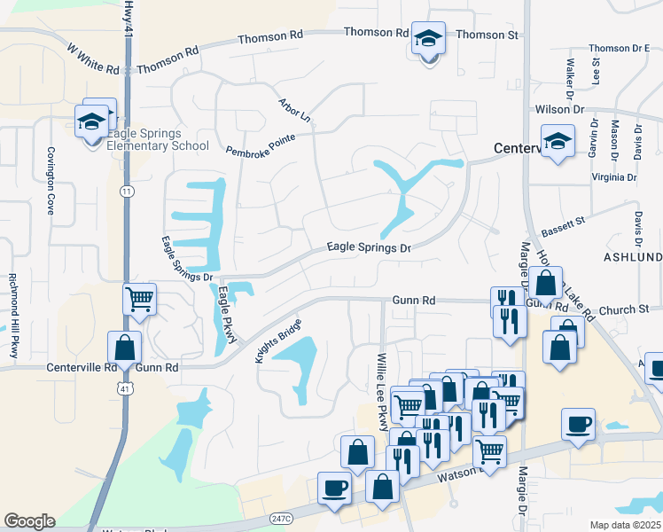 map of restaurants, bars, coffee shops, grocery stores, and more near 109 Tivoli Park Road in Centerville