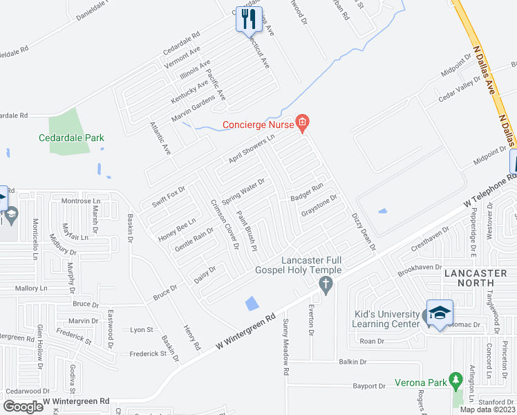 map of restaurants, bars, coffee shops, grocery stores, and more near 1232 Flower Ridge Drive in Lancaster