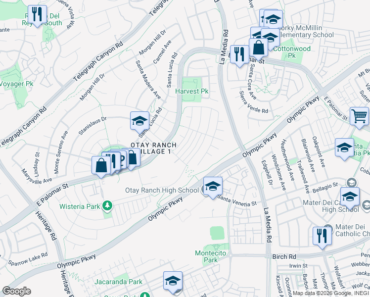 map of restaurants, bars, coffee shops, grocery stores, and more near 1527 Gold Run Road in Chula Vista