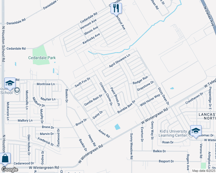 map of restaurants, bars, coffee shops, grocery stores, and more near 3044 Crimson Clover Drive in Lancaster