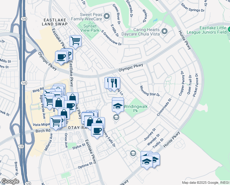 map of restaurants, bars, coffee shops, grocery stores, and more near 1550 Dusk Sky Lane in Chula Vista