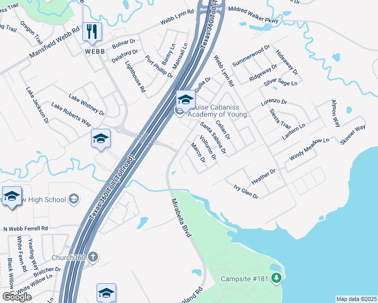 map of restaurants, bars, coffee shops, grocery stores, and more near 2947 Barberini Drive in Grand Prairie