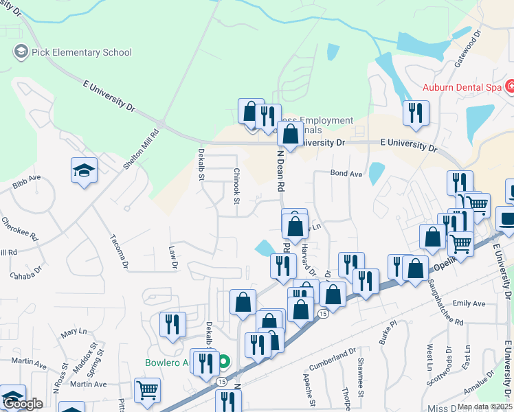 map of restaurants, bars, coffee shops, grocery stores, and more near 1006 Chinook Street in Auburn