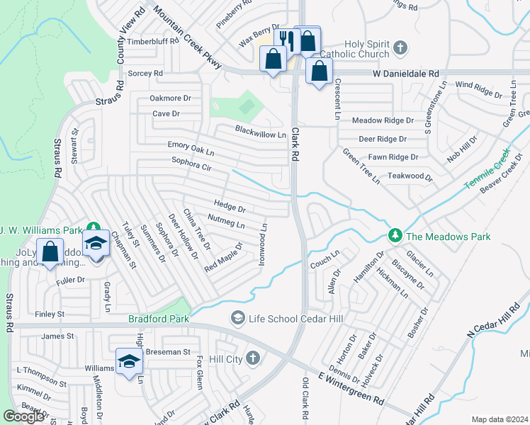 map of restaurants, bars, coffee shops, grocery stores, and more near 7101 Hedge Drive in Dallas