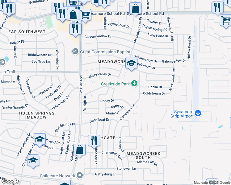 map of restaurants, bars, coffee shops, grocery stores, and more near 8051 Athens Way in Fort Worth